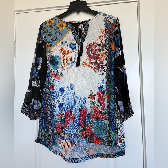 John Mark Tops - Like New, John Mark Multicolor Tunic With Embroidery, Size L
